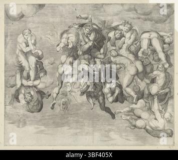 Rome, Salamanque, Antonio, Cité du Vatican, Michel-Ange, Italie, Casa, Nicolò della, dernier jugement, Rome, verso - estampillé, Un détail de la fresque 'le jugement dernier' par Michel-Ange dans la Chapelle Sixtine., impression, hauteur 422 mm, largeur 505 mm, imprimeur, 1548 - 1548, papier, gravure, gravure (procédé d'impression), italien, 1475-03-06 - 1564-0218, par peinture, publication (événement), publication, 1478 - 1562, éditeur Banque D'Images
