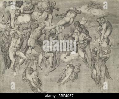 Rome, Salamanque, Antonio, Cité du Vatican, Michel-Ange, Italie, Casa, Nicolò della, dernier jugement, Rome, verso - estampillé, Un détail de la fresque 'le jugement dernier' par Michel-Ange dans la Chapelle Sixtine., impression, hauteur 430 mm, largeur 545 mm, imprimeur, 1548 - 1548, papier, gravure, gravure (procédé d'impression), italien, 1475-03-06 - 1564-0218, après peinture, publication (événement), publication, 1478 - 1562, éditeur Banque D'Images