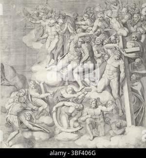 Rome, Salamanque, Antonio, Cité du Vatican, Michel-Ange, Italie, Casa, Nicolò della, dernier jugement, Rome, verso - estampillé, Un détail de la fresque 'le jugement dernier' par Michel-Ange dans la Chapelle Sixtine., impression, hauteur 531 mm, largeur 510 mm, imprimeur, 1548 - 1548, papier, gravure, gravure (procédé d'impression), italien, 1475-03-06 - 1564-0218, après peinture, publication (événement), publication, 1478 - 1562, éditeur Banque D'Images