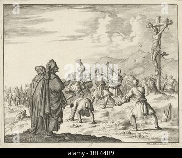 Amsterdam, Oossaan, Aart Dircksz., Amsterdam, Wybrants, Sander, Swart, Widow Steven, Blom, Joannes, Bergh, Herman van den, Deyster, Jacobus van der, Luyken, Jan, recto - écriture manuscrite au crayon, impression, illustration de livre, estampes, Crucifixion de Matthias, verso - estampillé, 16, hauteur 117 mm, largeur 147 mm, Noord-Nederlands, 1649-04-16 - 1712-04-05, graveur, 1685 - 1685, papier, gravure, etsen, conception de travail, 1649-04-05, selon sa propre conception, publication, éditeur, publication (événement), Banque D'Images