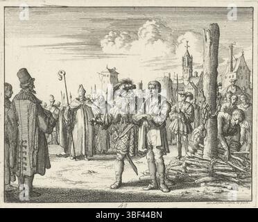 Amsterdam, Oossaan, Aart Dircksz., Amsterdam, Wybrants, Sander, Swart, Widow Steven, Blom, Joannes, Bergh, Herman van den, Deyster, Jacobus van der, Luyken, Jan, recto - écriture manuscrite au crayon, impression, illustration de livre, impressions, William White, Norwich pour le bûcher, verso - estampillé, 49, hauteur 114 mm, largeur 143 mm, Noord-Nederlands, 1649-04-16 - 1712-04-05, imprimeur, 1685 - 1685, papier, gravure, etsen, conception de travail, selon sa propre conception, publication, éditeur, publication (événement), événement Banque D'Images