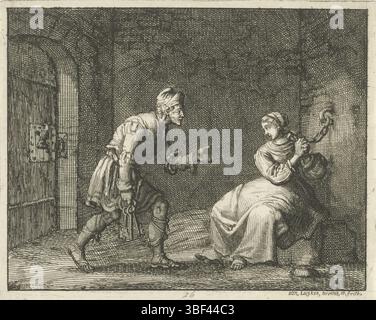 Amsterdam, Oossaan, Aart Dircksz., Amsterdam, Wybrants, Sander, Swart, Widow Steven, Blom, Joannes, Bergh, Herman van den, Deyster, Jacobus van der, Luyken, Jan, recto - écriture au crayon, impression, illustration de livre, impressions, Felicitas en prison avec le gardien, verso - estampillé, 26, hauteur 117 mm, largeur 145 mm, Noord-Nederlands, 1649-04-16 - 1712-04-05, imprimeur, imprimeur, 1685 - 1685, papier, gravure, conception de travail, selon sa propre conception, publication, édition, publication (événement), événement Banque D'Images