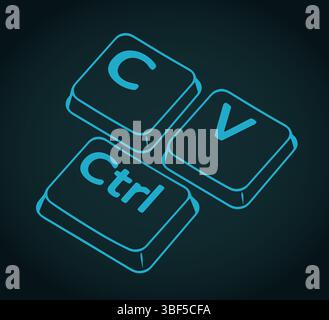 Ctrl c et ctrl v touches stylisées illustration vectorielle ironique Illustration de Vecteur