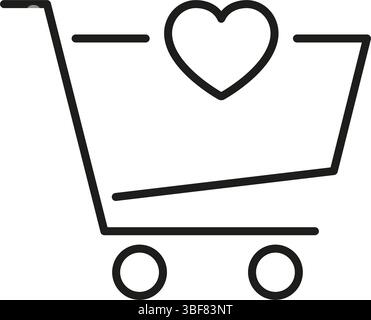 Panier avec icône Heart Line. Symbole fidélité client, produits favoris et liste de souhaits. E-commerce et concept d'achat en ligne. Contour modifiable Illustration de Vecteur
