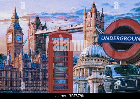 Collage de monuments londoniens Banque D'Images