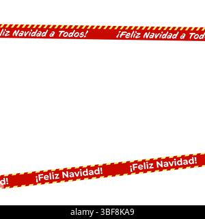 Bande Feliz Navidad avec des bandes d'avertissement jaunes et des messages de vacances en espagnol. Idéal pour l'emballage cadeau de Noël, emballage, étiquettes imprimables, social Illustration de Vecteur