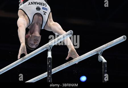 Leipzig, Allemagne. 31 mai 2025. Gymnastique, Championnats d'Europe, décision : Nils Dunkel d'Allemagne sur des barres parallèles. Crédit : Marijan Murat/dpa/Alamy Live News Banque D'Images