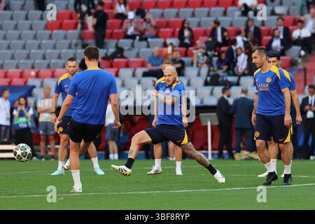 3 mai 2025 ; Allianz Arena, Munich, Allemagne ; finale de la Ligue des Champions Football, Paris Saint Germain contre l'Inter Milan ; séance d'entraînement FC Inter avec Davide Frattesi crédit : action plus Sports images/Alamy Live News Banque D'Images