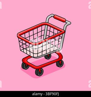 Chariot d'achat illustration de chariot isométrique style de dessin animé plat Illustration de Vecteur