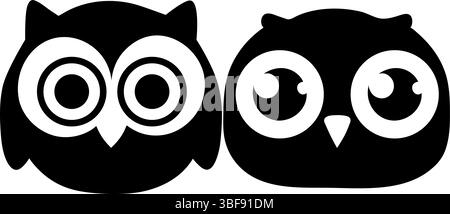 Black Owl Icon silhouettes—Cute Cartoon Bird Vector Set isolé sur fond blanc Illustration de Vecteur