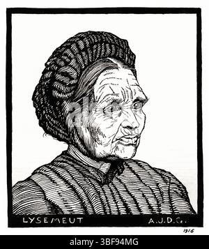 Reproduction fidèle du portrait de Lysemeut de Julie de Graag en 1916. Dessin à l'encre du domaine public de Gemeentemuseum. Haute résolution pour livres, décor, editori Banque D'Images