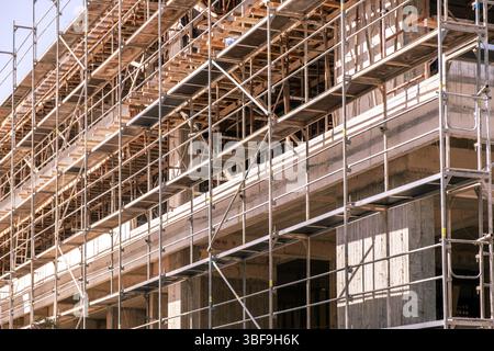 Chantier de construction, système d'échafaudage, projet de construction Banque D'Images