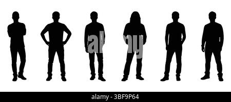 Silhouette ensemble de six hommes debout dans des poses décontractées pour une utilisation de conception graphique Illustration de Vecteur