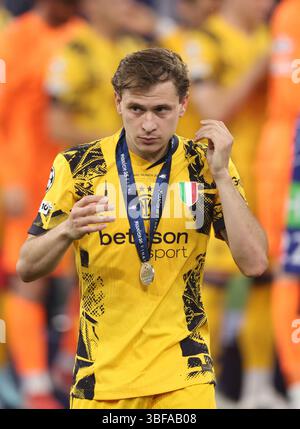 Munich, Allemagne. 31 mai 2025. Nicolò Barella de l'Inter Milan a été abattu lors de la finale de la Ligue des Champions à Munich Football Arena. Le crédit photo devrait se lire comme suit : David Klein/Sportimage crédit : Sportimage Ltd/Alamy Live News Banque D'Images