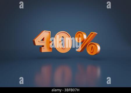 40 pour cent en trois dimensions sur fond bleu. Illustration 3D. Banque D'Images
