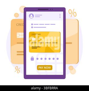 Application financière sur smartphone Sync avec les données de compte bancaire de la carte de crédit pour Fintech, E-Banking, achats en ligne et concept de paiement par carte Illustration de Vecteur