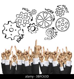 Groupe de mains de businesspeople montrant les gestes isolated on white Banque D'Images