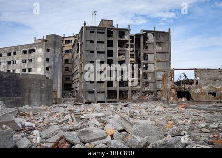 Abandonné l'île de Hashima Gunkanjima, un site du patrimoine culturel mondial à Nagasaki Banque D'Images