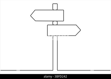 Panneau de direction de la route un dessin d'art au trait continu de l'illustration vectorielle Illustration de Vecteur