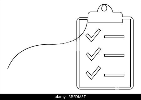 Un dessin d'art au trait continu du presse-papiers avec vecteur de conception de liste de contrôle Illustration de Vecteur