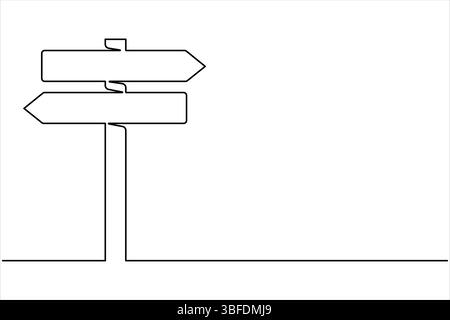Dessin continu d'art à une ligne de l'illustration vectorielle de contour de conception de panneau de signalisation de direction de route Illustration de Vecteur