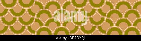 Motif géométrique moderne sans couture avec des éléments circulaires vert olive sur un fond beige chaud. Ce design répétitif polyvalent combine concent Illustration de Vecteur