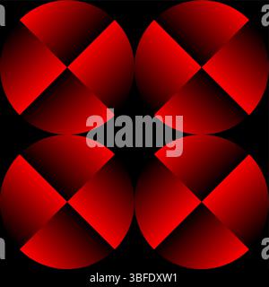 Motif sans couture géométrique rouge contemporain avec des formes circulaires et losanges superposées avec des effets de dégradé sur fond noir. Abstra moderne Illustration de Vecteur