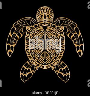 Vecteur plat de tortue maorie ethnique art déco isolé, animal polynésien tribal doré. Illustration de Vecteur