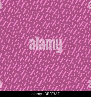 Modèle sans couture de tirets et de points roses dessinés à la main sur un fond violet. Texture de l'encre avec hachures et gribouillage. Idéal pour la papeterie Illustration de Vecteur