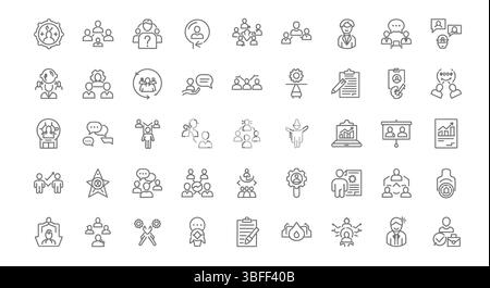 Ensemble d'icônes vectorielles linéaires de travail d'équipe, feuille d'icônes. Illustration de Vecteur