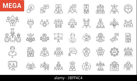Ensemble d'icônes vectorielles linéaires de travail d'équipe, feuille d'icônes. Illustration de Vecteur