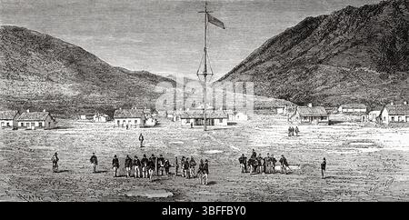 Fort Douglas. Garnison du camp Douglas, près de Salt Lake City. Utah (États-Unis d'Amérique). Dessin d'Emile Therond (182-1883) voyage de Washington à San Francisco, 1868 de Lambert Marius Laurent Louis Simonin (1830-1886) le Tour du monde 1874 Banque D'Images