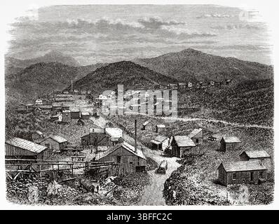 Silver City, Nevada. États-Unis d'Amérique. Dessin de Philippe Benoist (1813-1896) voyage de Washington à San Francisco, 1868 de Lambert Marius Laurent Louis Simonin (1830-1886) le Tour du monde 1874 Banque D'Images
