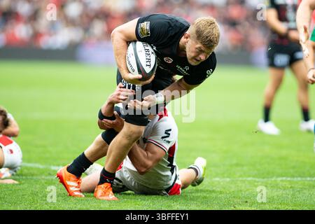 Toulouse, France. 01 juin 2025. Jack Willis de Toulouse lors du match du championnat de France Top 14 de rugby à xv opposant le stade Toulousain (Toulouse) et LE LOU Rugby (Lyon) le 1er juin 2025 au stade Ernest Wallon de Toulouse, France - photo Nathan Barange/DPPI crédit : DPPI Media/Alamy Live News Banque D'Images