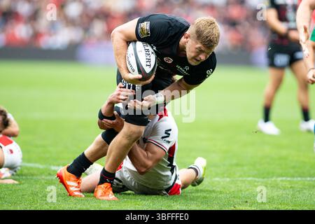 Toulouse, France. 01 juin 2025. Jack Willis de Toulouse lors du match du championnat de France Top 14 de rugby à xv opposant le stade Toulousain (Toulouse) et LE LOU Rugby (Lyon) le 1er juin 2025 au stade Ernest Wallon de Toulouse, France - photo Nathan Barange/DPPI crédit : DPPI Media/Alamy Live News Banque D'Images