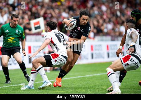 Toulouse, France. 01 juin 2025. Ange Capuozzo de Toulouse lors du match du championnat de France Top 14 de rugby à xv opposant le stade Toulousain (Toulouse) et LE LOU Rugby (Lyon) le 1er juin 2025 au stade Ernest Wallon de Toulouse - photo Nathan Barange/DPPI crédit : DPPI Media/Alamy Live News Banque D'Images