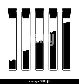 Tubes à essai avec différents niveaux de liquide illustration vectorielle. Illustration vectorielle de cinq tubes à essai de laboratoire verticaux disposés en ligne. Illustration de Vecteur