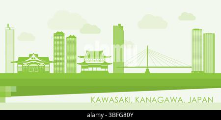 Panorama vert Skyline de la ville de Kawasaki ville, Kanagawa, Japon - illustration vectorielle Illustration de Vecteur