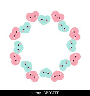 Cadre rond coeur rose et bleu. Le genre révèle le cadre avec des coeurs. Illustration de Vecteur