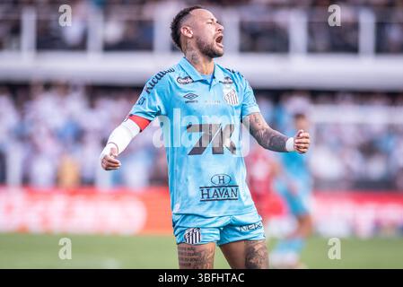 Santos, Brésil. 01 juin 2025. SANTOS, BRÉSIL - Jun 01 : Neymar Jr. de Santos réagit lors du match Brasileirao 2025 entre Santos et Botafogo au stade Urbano Caldeira le 6,{iptcyear} à Santos, Brésil. (Photo de Guilherme Veiga/PxImages) crédit : PX images/Alamy Live News Banque D'Images