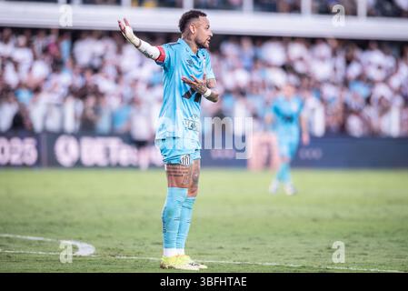 Santos, Brésil. 01 juin 2025. SANTOS, BRÉSIL - Jun 01 : Neymar Jr. de Santos réagit lors du match Brasileirao 2025 entre Santos et Botafogo au stade Urbano Caldeira le 6,{iptcyear} à Santos, Brésil. (Photo de Guilherme Veiga/PxImages) crédit : PX images/Alamy Live News Banque D'Images