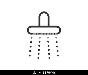 Icône de ligne propre d'une pomme de douche avec des gouttelettes d'eau. Symbole d'hygiène, de relaxation ou de nettoyage. Idéal pour la conception d'applications, les éléments Web ou la représentation Illustration de Vecteur