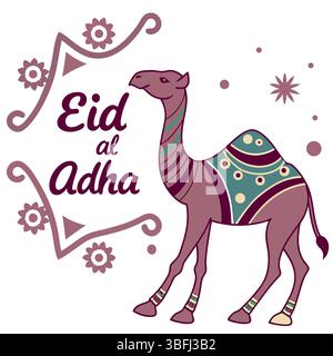 Eid al-Adha Moubarak Camel badge vecteur | fond blanc emblème du Festival islamique Illustration de Vecteur