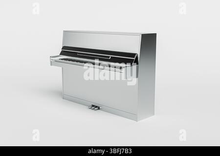 Piano argenté avec un clavier noir. Le piano est assis sur un fond blanc. Le piano est un design moderne avec un aspect élégant et brillant. rendu 3d. Banque D'Images