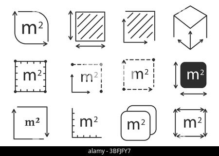 Zone de quantité de ligne d'icône de mètre carré, symbole de signe de zone de mesure M2. Mesure de territoire simple. Mètre carré de surface plate. Illustration vectorielle Illustration de Vecteur