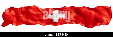Drapeau stylisé de la Suisse agitant au vent, isolé sur fond blanc. Pied de page, en-tête ou séparateur. Découpez un élément panoramique large. Bannière pour Banque D'Images