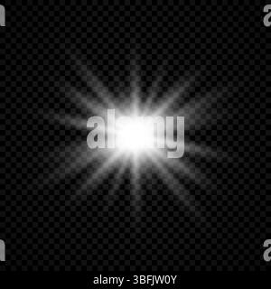 Effet lumineux des reflets de lentille. Lumières blanches brillantes effets d'étoiles avec des étincelles sur un fond transparent. Illustration vectorielle Illustration de Vecteur