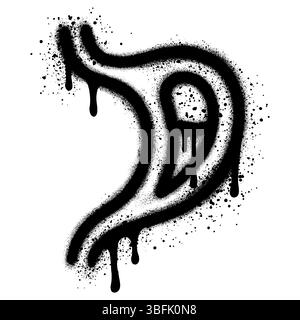 Estomac Graffiti peint pulvérisé isolé avec un fond blanc. Illustration vectorielle. Illustration de Vecteur