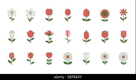 Ensemble d'icônes de fleurs – fleurs, nature, jardin et symboles floraux Illustration de Vecteur