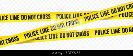 La ligne de police ne se croise pas, texte sur la bande jaune sur fond blanc, noir et transparent. Ruban de ligne de police noir et jaune détaillé réaliste 3D. Illustration de Vecteur